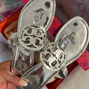 Tory burch silver miller sandals